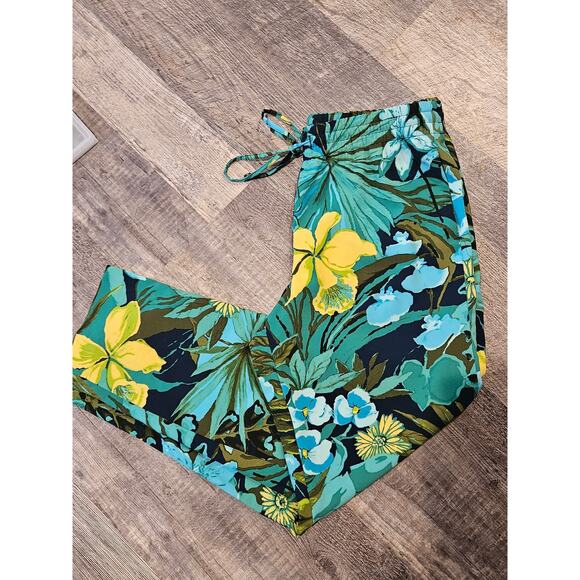 Talbots wide leg floral beachy pants medium blue green tropical - Picture 6 of 6
